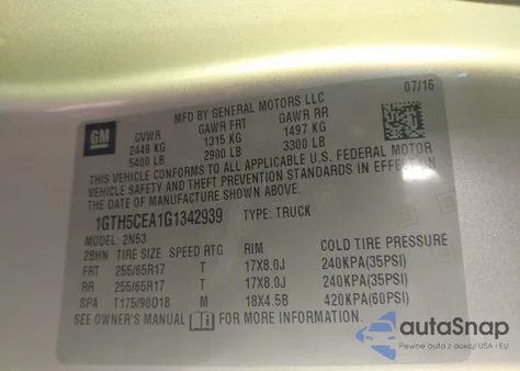 2016 GMC Canyon Sle from USA, damaged, VIN 1GTH5CEA1G1342939